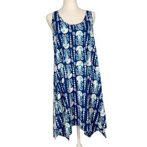 Lily Pulitzer Melle Blue White 100% Pima Cotton Shark Bite Hem Dress